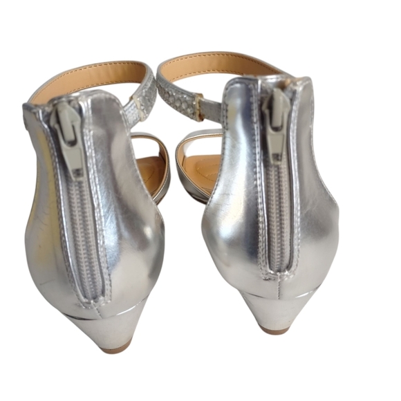 Badgley Mischka Silver Open Toe Rhinestone Ankle Strap Wedge Heel Sandals Sz 7.5 - Picture 4 of 12